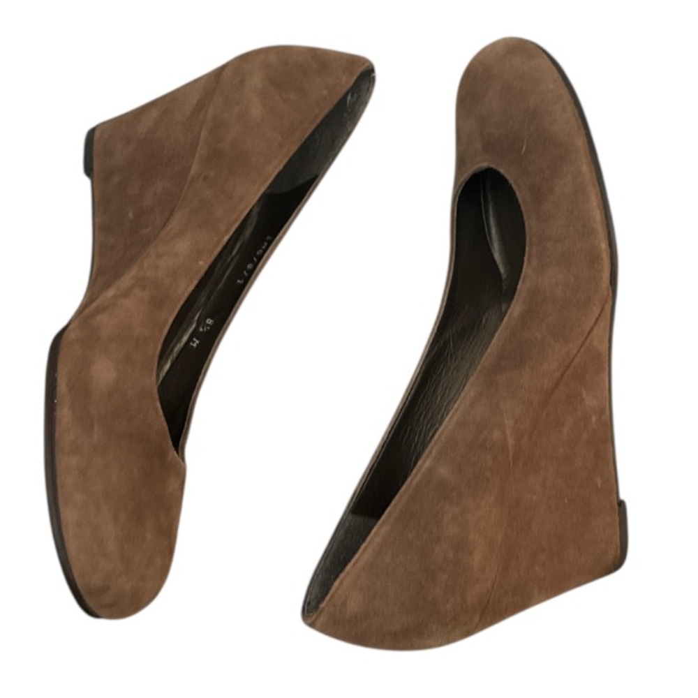 Authentic Stuart Weitzman brown suede, leather designer wedge heels size 8 1/2 - Picture 7 of 13